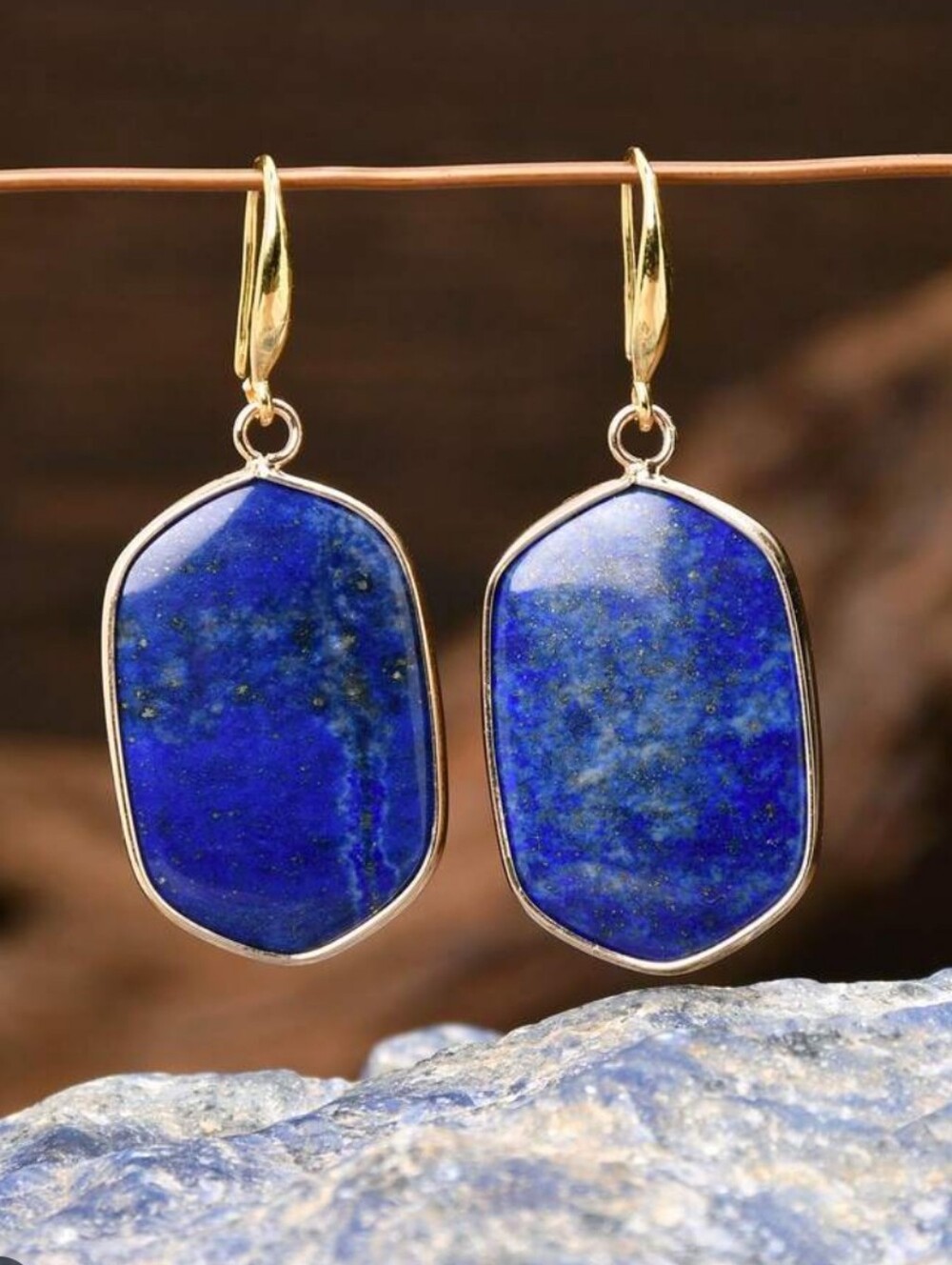 1 Pair Vintage Square Lapis Lazuli Pendant Earrings